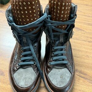 Versace Brown and Gray High-Top Sneakers